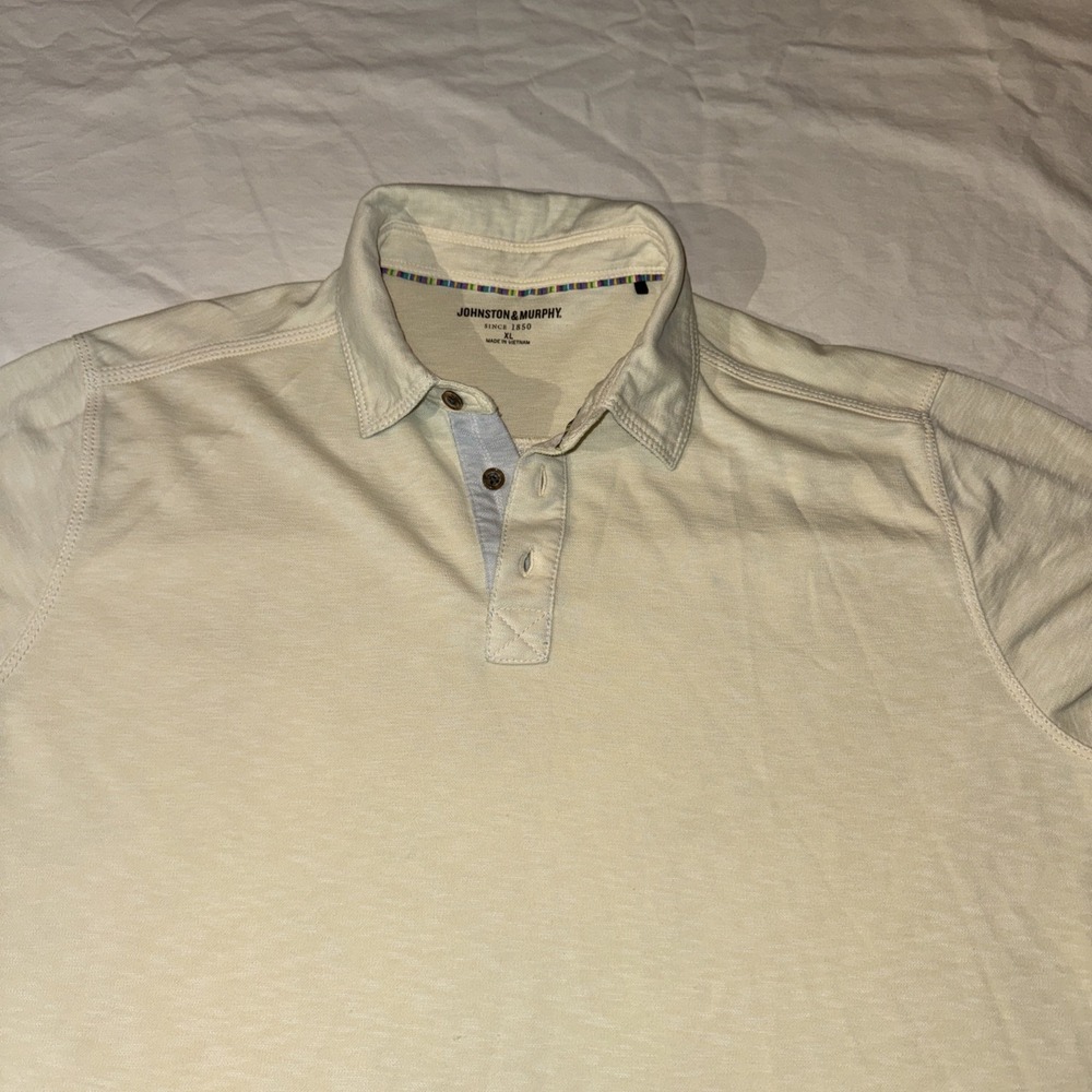 Johnston & Murphy Men's Vintage Slub Short Sleeve Polo Shirt Size XL Beige